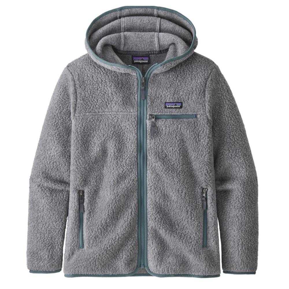 Patagonia Light Gray Sherpa Fleece Jacket with Teal Trim